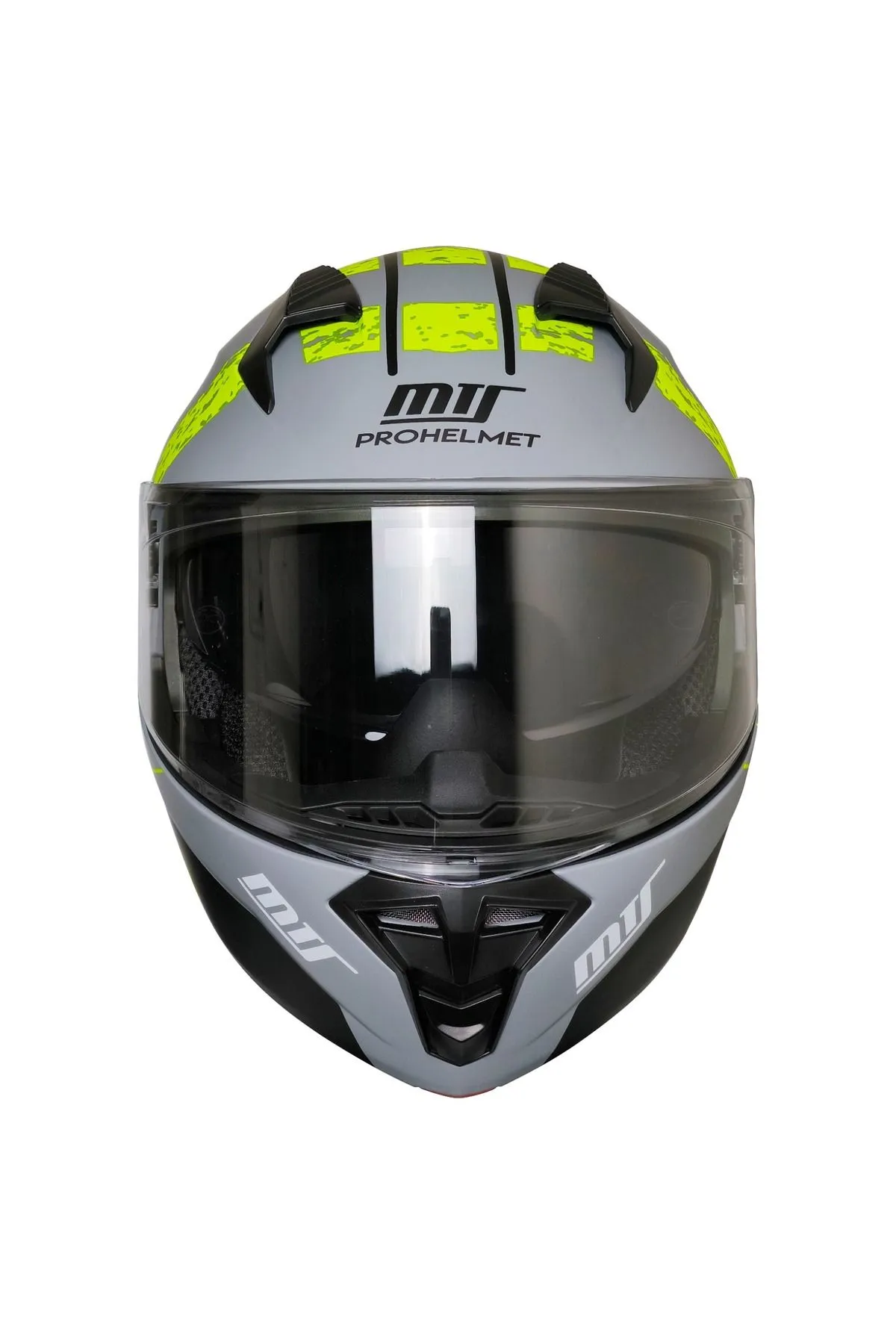 MTS M-966 ÇENE AÇILIR MAT GRİ SARI ÇİZGİLİ KASK